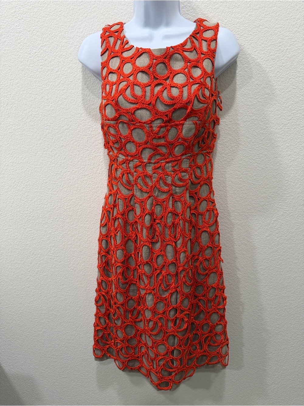 LELA ROSE- Orange Crochet Overlay Mini Dress Size Small